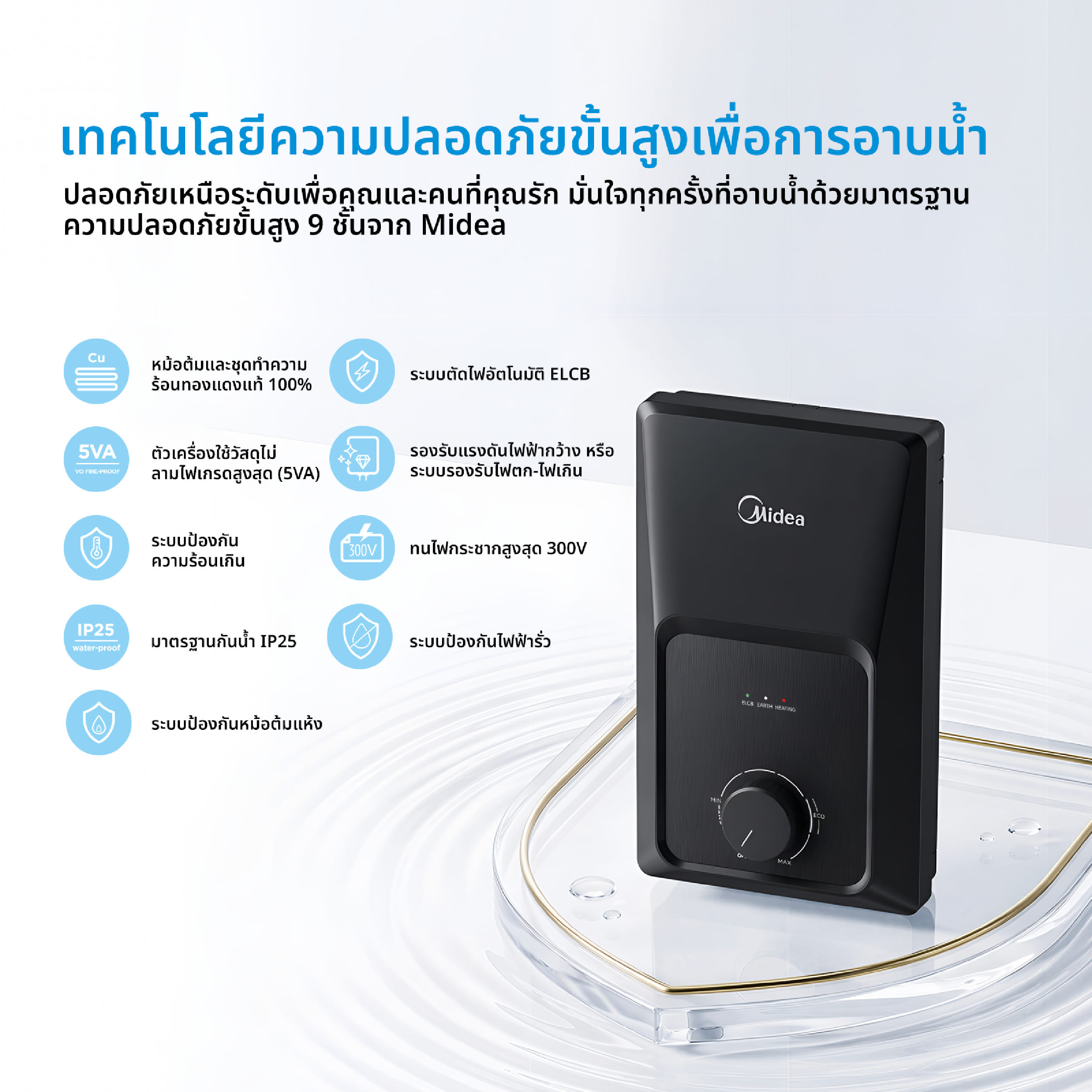 เครื่องทำน้ำอุ่น MIDEA MWH-35ECMTH(K) 3500 วัตต์ สีดำ (ไม่รวมติดตั้ง)_4